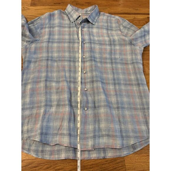 Peter Millar Shirt Men's Sz Large 100% Linen Button Up Long Sleeve Plaid‎ Blue - Picture 6 of 6